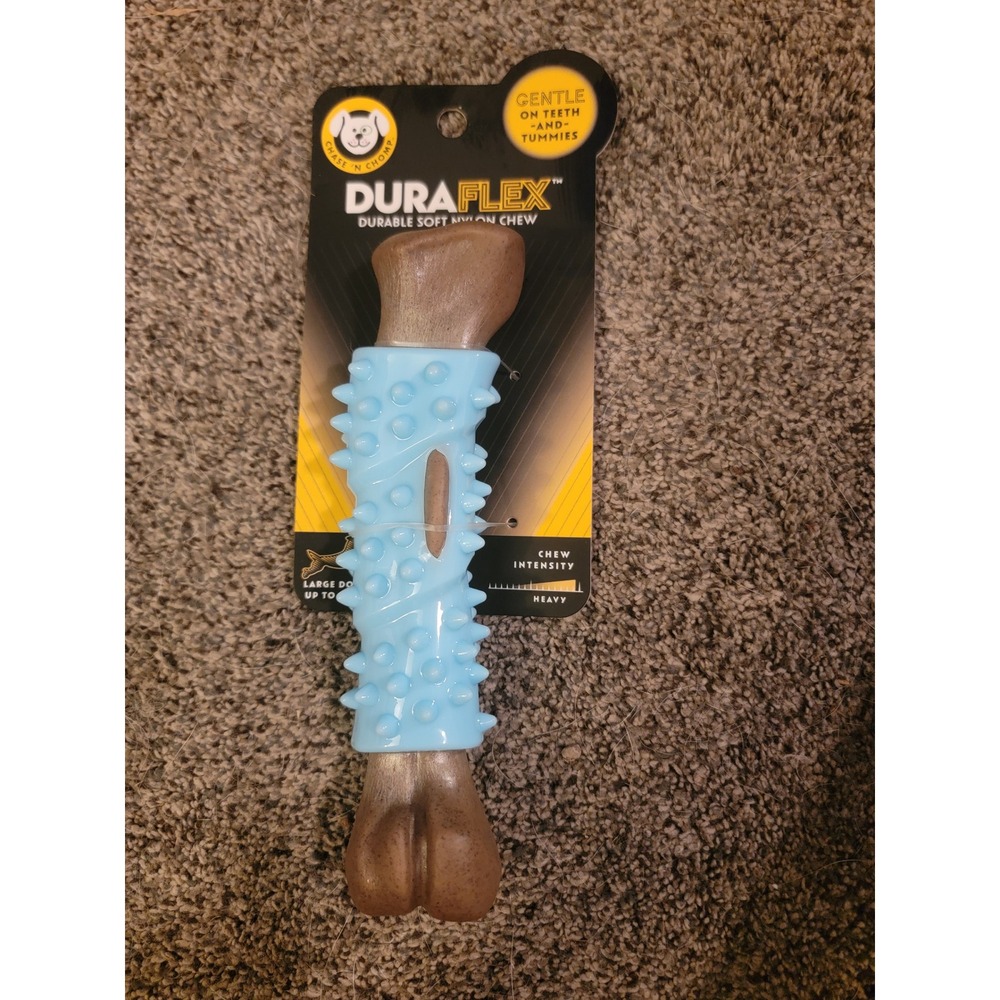 Chase 'N Chomp Duraflex Dog Bone Large Blue NEW Heavy Intensity Wood Blend 62643